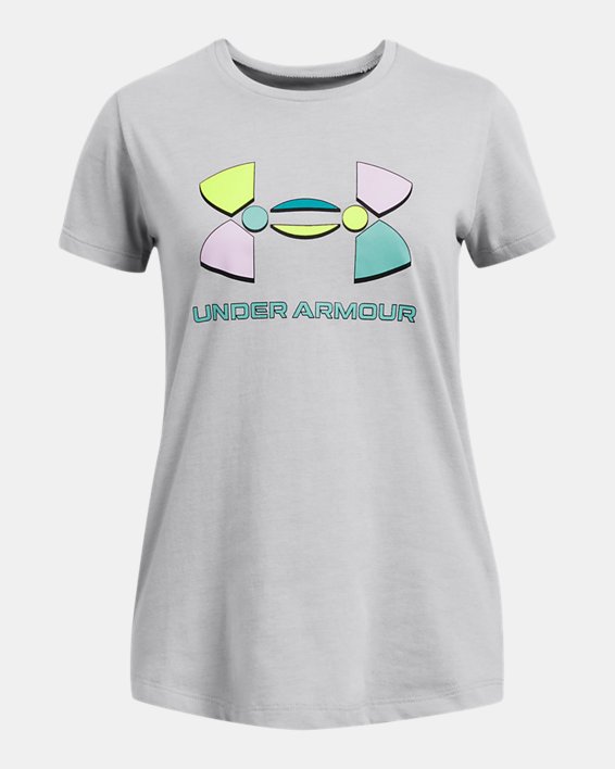 女童UA Tech™ Colorblock Big Logo短袖T恤 in Gray image number 0